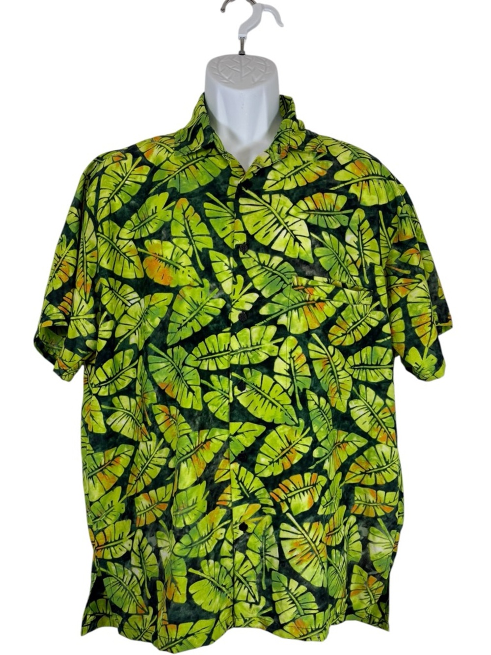 Rima Beachwear Tropical Leaf Button Up Shirt Mens SzL Green Hawaiian Camp Shirt